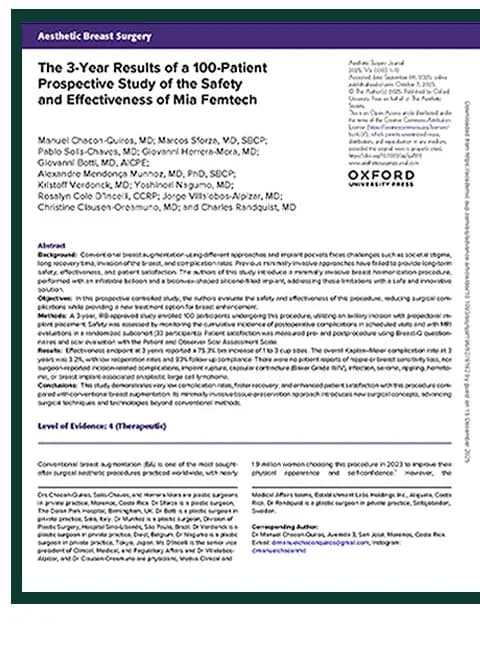 Three-year follow-up study of Mia Femtech published in the Aesthetic Surgery Journal