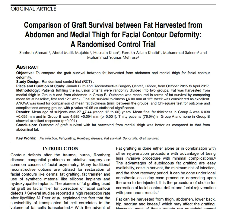 Papers comparing the survival rates of thigh / abdominal fat grafts