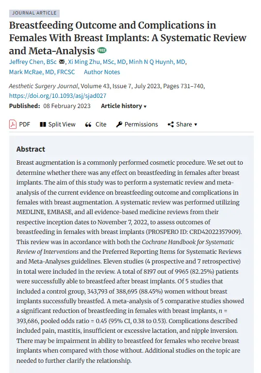 Breast Augmentation and Breastfeeding? A Look at Data from 9965 Women. — article image 4