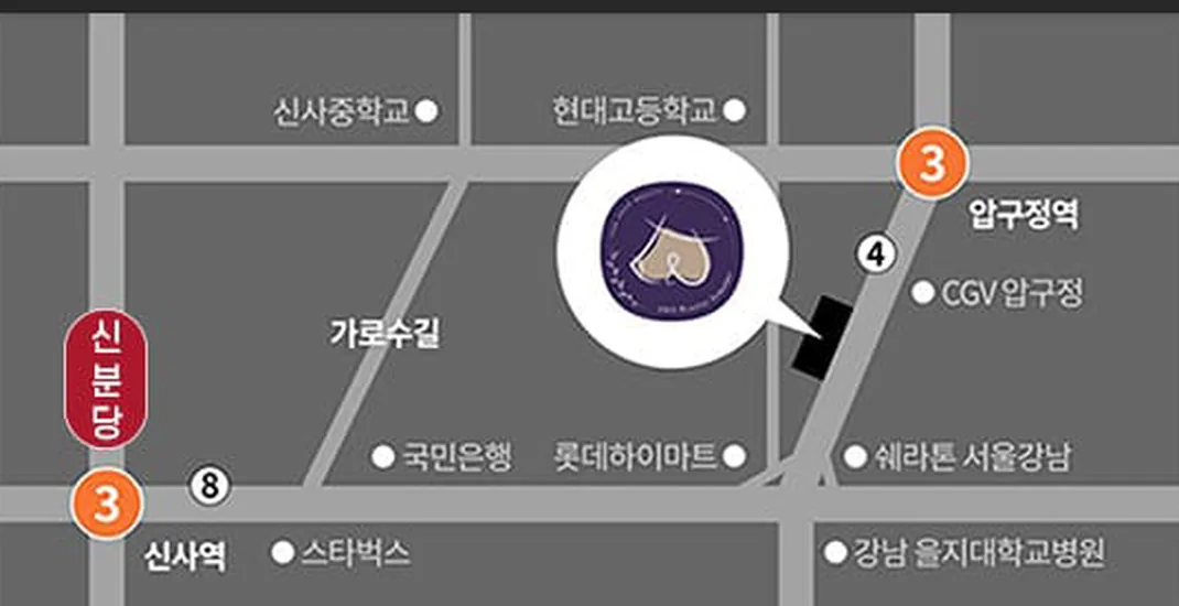 Map to U&U Plastic Surgery Clinic — Garosu-gil, near Apgujeong and Sinsa stations