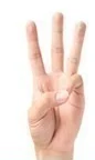 A hand holding up three fingers