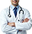 Breast surgeon in a medical gown