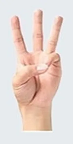 A hand holding up three fingers