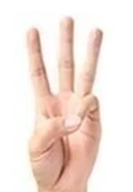 A hand holding up three fingers
