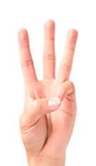 A hand holding up three fingers