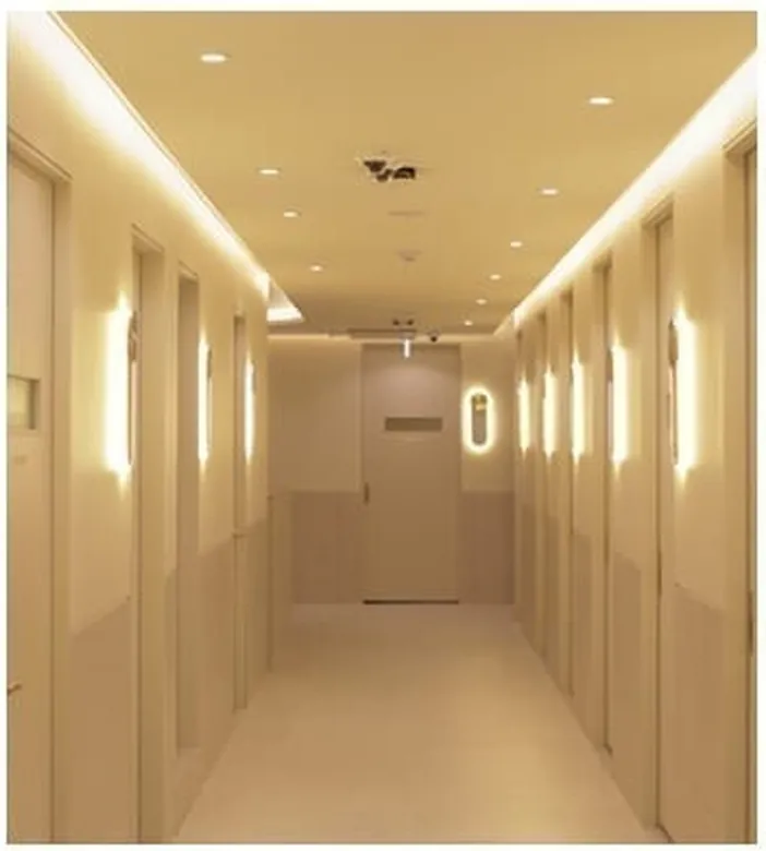 Corridor of private single-patient recovery rooms
